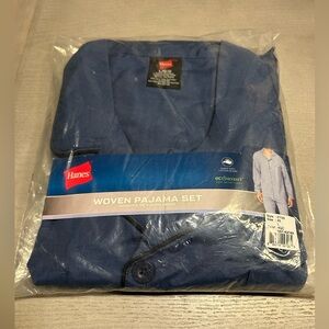 Hanes Men's Woven Pajama Set Ecosmart Long Sleeve Shirt‎ and Pant Size Large